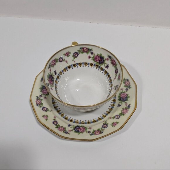 C. Ahrenfeldt Limoges France Cup Saucer Pink & Blue Flowers Gold Trim - Picture 3 of 12
